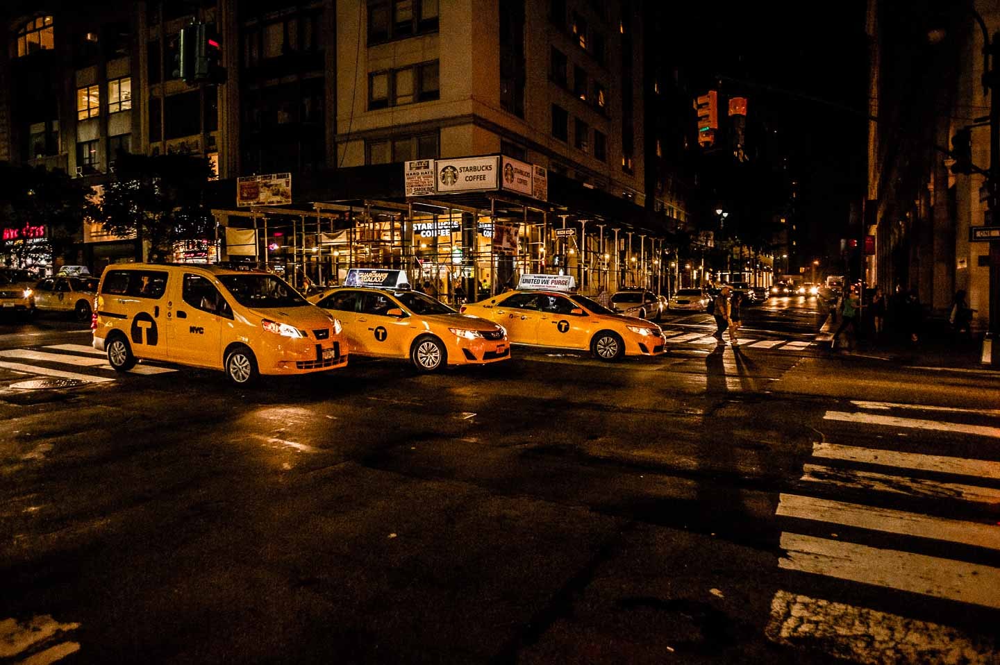 New York Three Yellow Caps Night