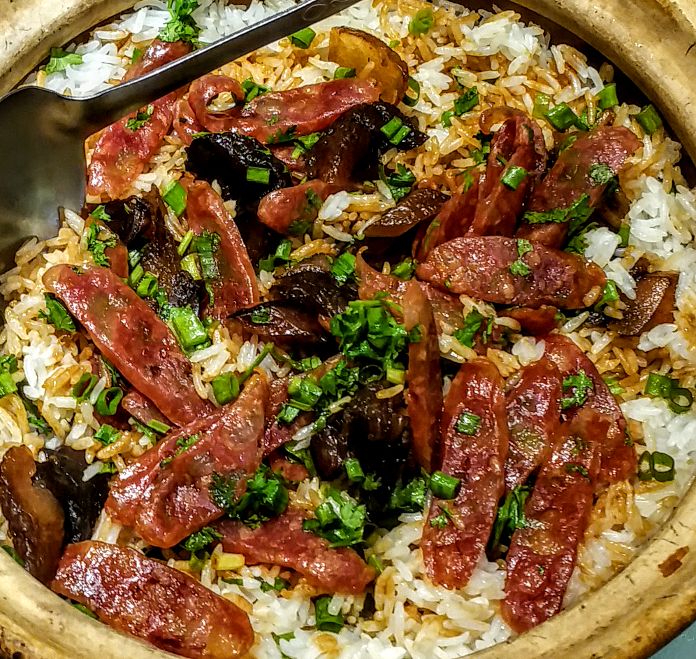 Fried rice with sausage and pork belly